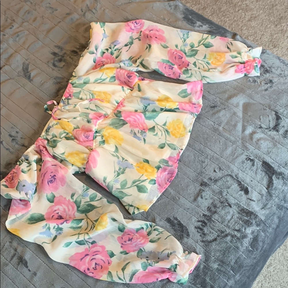 Forever 21 Yellow and Pink Ruffled Crop Blouse - Picture 3 of 7
